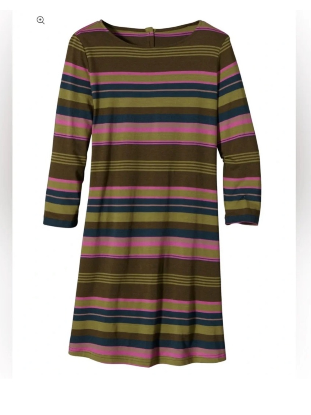 Patagonia Green Pink & Blue Striped 3/4 Sleeve Au Batesu Mini Cotton Dress S-Lar